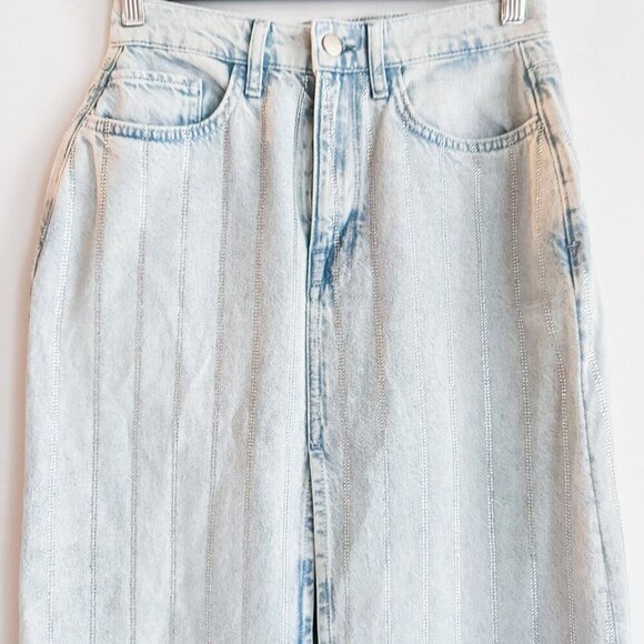 Triarchy Light Wash Rhinestone Stripe Maxi Skirt 25 - Picture 7 of 9